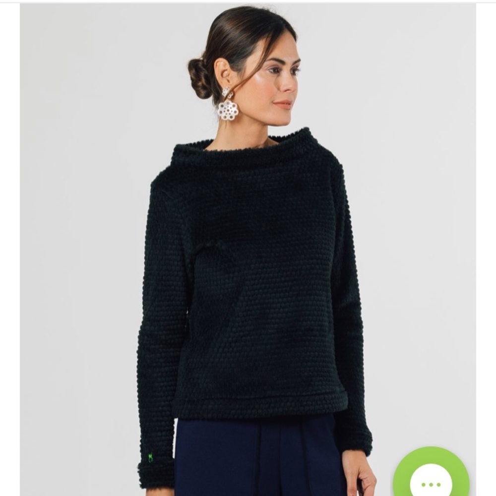 Black Brighton Boatneck Top in Bubble Fleece